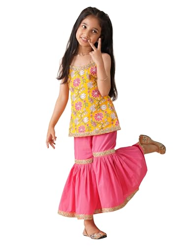 Image of Amazon Brand - Symbol Kids Girls Pure Cotton Kurta Sharara Set (2 pcs) | Ethnic Wear