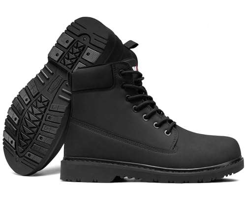 LARNMERN Soft Toe Work Boots Men Waterproof Non Slip Hiking Tactical Motorcycle Chukka Boot 6 Inch Leather Comfortable Shoes 51632(10.5 Men, Black)