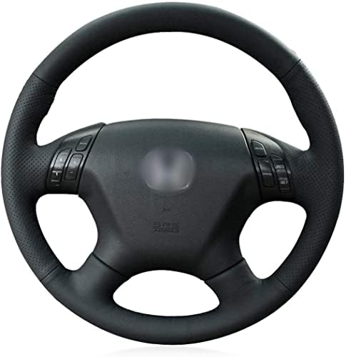Loncky Black Genuine Leather Custom Fit OEM Car Steering Wheel Cover for Honda Accord EX-L 2006 2007 / Honda Accord EX 2006 2007 Accessories