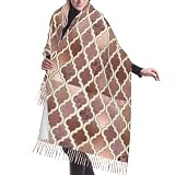 Chales con estampado de mosaico marroquí en color rosa dorado y cobre, tacto de cachemira, bufandas con flecos para mujer, estola ligera de invierno