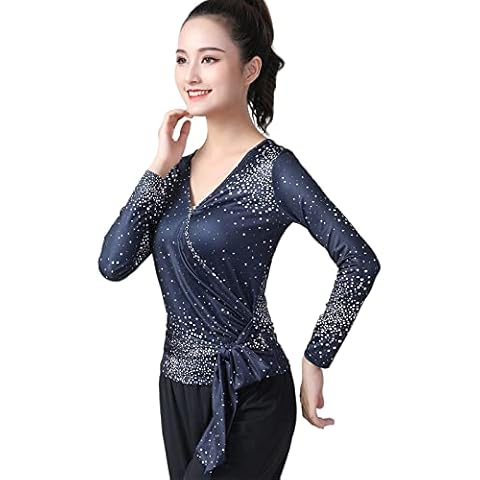 Qsuccua Women's Latin Dance Costumes Adult Women's Dance Tops Exercise Clothes V-Neck Modern Dance Ballroom Dance Tops Cover