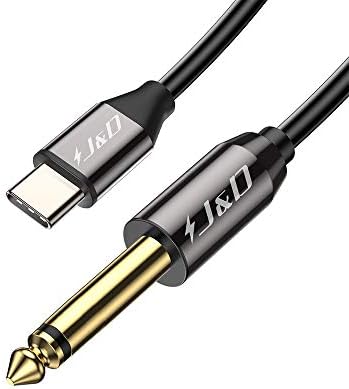 J&D USB-C to 6.35mm 1/4 inch TS Audio Cable, Gold Plated USB Type C to 6.35mm 1/4 inch Male TS Mono Interconnect PVC Shelled Aux Adapter Cable, 6.5 Feet