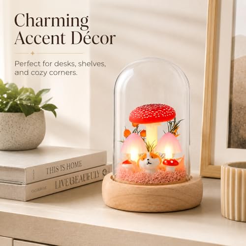 QUELIEN Mushroom Lamp in Glass Dome,Mushroom Gifts for Women - Warm White LED Night Light for Bedroom Decor,Birthday Party Decorations,Ideal Birthday Gift Valentines Gift — view 6