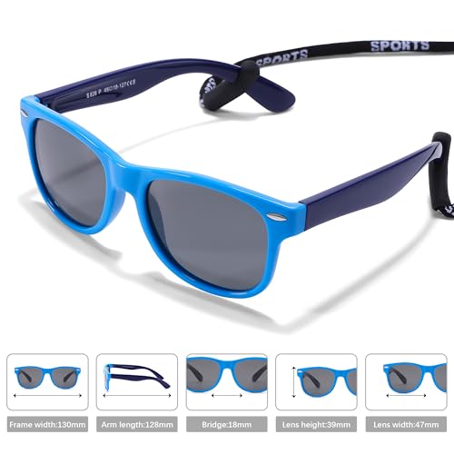 SCVGVER Kids Sunglasses, Toddler Polarized Sunglasses with Strap, TPEE Flexible Rubber Shades for Girls Boys Age 3-83