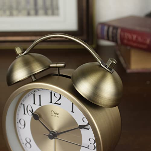 Justup Retro Alarm Clock, 4 Inch Golden Metal Alarm Clock With Night Light, Silent & Non-Ticking Clock Battery Powered, Analog Table Alarm Clock For Living Room Bedroom Office (Golden) #TOP6