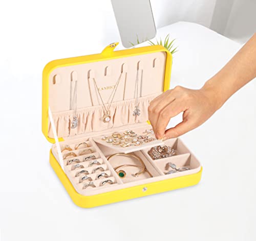 L&Ici Small Jewelry Box For Women Girls, Pu Leather Travel Jewelry Organizer Case, Portable Jewellery Storage Holder Display For Ring Earrings Watch Men Kids Gift, Yellow(8.26(L)X5.5(W)X1.7(H) Inch) #TOP4