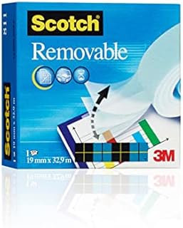 Scotch Removable Magic Tape 1 Roll 19 mm x 32.9 m - Repositionable Tape for Document Repair, Labelling & Sealing