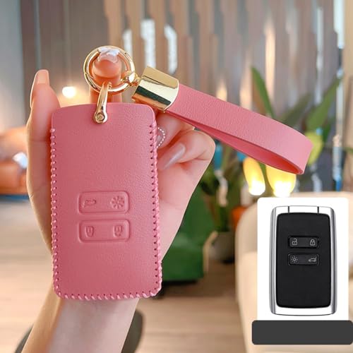Coque de clé en cuir véritable rose élégante pour voiture Renault Koleos SUFC