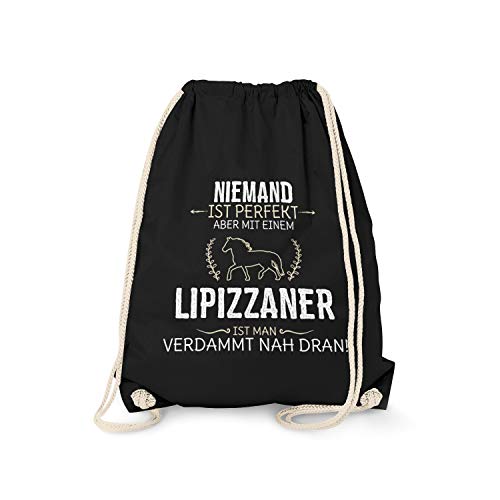 Fashionalarm Turnbeutel - Niemand ist perfekt - Lipizzaner - Fun mochila Sport-Beutel con el texto lustige Geschenk-Idee Pferde-Liebhaber Reiten, color Negro , tamaño talla única