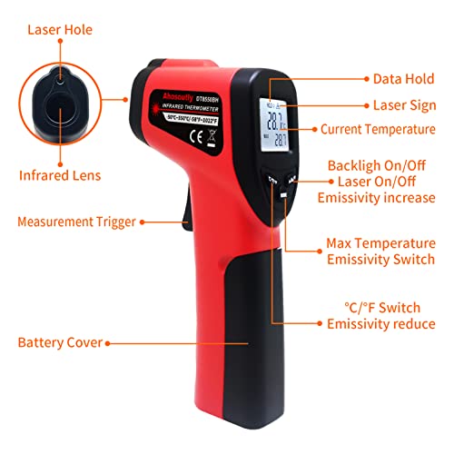 Infrared Thermometer Temperature Gun (NOT for Humans) -58℉~1022℉ (-50℃～550℃) 9-Point Laser Non-Contact Instant-Read Digital Laser Infrared Ir Thermometer with Backlight - Thumbnail 3