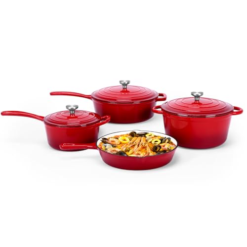 QuliMetal Nonstick Enameled Cast Iron Cookware Set, 4-Pcs Pots and Pans with Lid, Healthy Round Dutch Oven Pot for Sourdough Bread Baking, Oven Safe up to 500° F or on All Stovetop