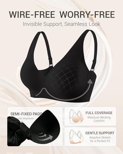 Image of Gailife Deep V Jelly Bras for Women No Underwire Wireless Seamless Push Up Bra Comfort Support Plunge Bralette Full Coverage