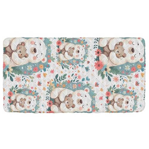 Portable Toddler Bed Sheet for Kids Pattern with Cute Mom Hugging Little Bear Travel Bed Fitted Sheet