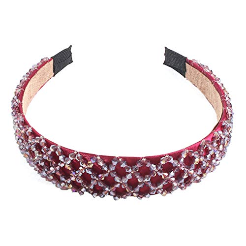 Lurrose diadema de cristal de imitación diadema de borde ancho aro de cabeza de brillo colorido elegante encanto sombreros para mujer niña rojo Cover