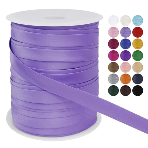 LEREATI Satin Bias Tape Double Fold 3/5 Inch x 55 Yards, Bias Tape for Sewing, Polyester Quilt Binding Tape, Piping Trim Fabric Tape for Hemming, Seaming, DIY Crafts (Light Purple)