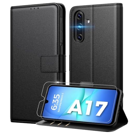 Peakally Handyhülle für Samsung Galaxy A17 5G Hülle [Mit 1 Stück Panzer Schutz Glas] [Premium PU Leder] [RFID-Blockierung] [Kartenfach] Klapphülle kompatibel mit Galaxy A17 5G / 4G - Schwarz