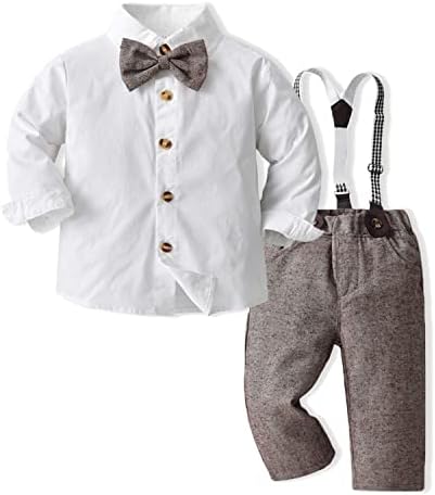 Boys Clothes Set Toddler Kids Gentlemen Suit Long Sleeve Bow Tie Shirts Suspenders Pants Outfits