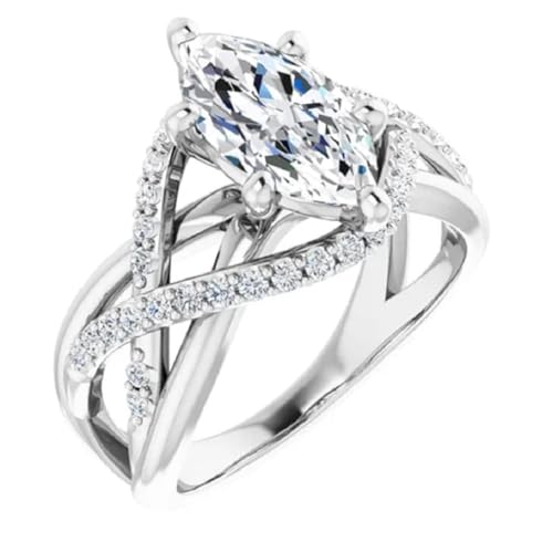 Vintage Marquise Cut 1CT-3CT Moissanite Engagement Ring Colorless Stone Sterling Silver Solitaire Halo Style 10K 14K 18K Gold & 925 Sterling Silver Anniversary Propose Gift For Her3