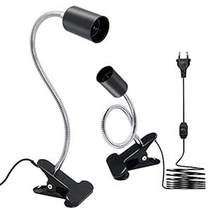 Douille de lampe en métal E27 – 2 lampes à pince E27 avec câble de 220 cm – Noir – Intensité variable – Lampe de bureau avec col de cygne flexible à 360 ° – 60 W – Max.