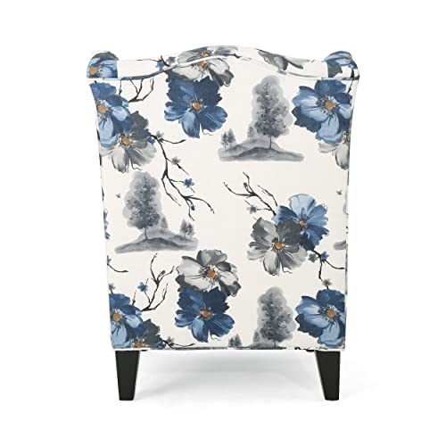 Sillón Alto Tapizado Blanco y Azul Floral miniatura 7