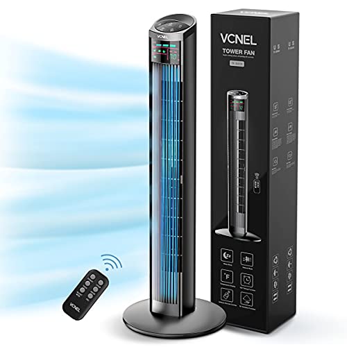 VCNEL Tower Fans Oscillating Quiet with Remote, 36" Standing Fan, Bladeless Floor Fans with 9 Modes, 15H Timer, LED Display with Auto Off, Space-Saving for Indoor and Home Office (Black)