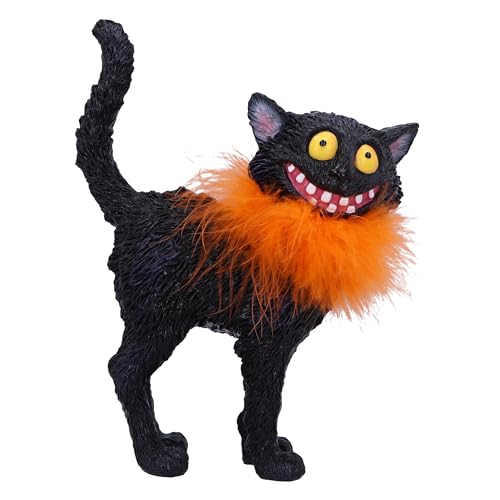 Nemesis Now Furdinand - Figura de gato sorridente preto de resina, 23 cm, gato preto tonto com ornamento de colar de pele inovador, artigos de presente colecionáveis, fundido na melhor resina, pintado