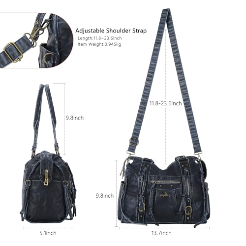 Angel Kiss Bag,Hobo Purses For Women Vintage Leather Large Satchel Tote Handbag Multi Pocket Shoulder Bag3