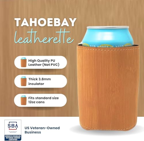 Image of TahoeBay Leatherette Can Cooler Sleeves in Bulk, 12-Pack, Bamboo | Blank Faux Leather, Plain Neoprene Beer Coolers for 12 oz Cans, Blanks for Heat Transfer Vinyl, Groomsmen Gifts, Party Favors