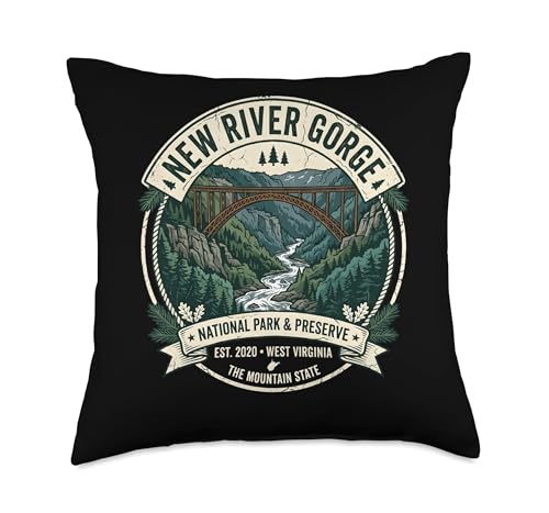 New River Gorge National Park West Virginia Vintage Badge Throw Pillow