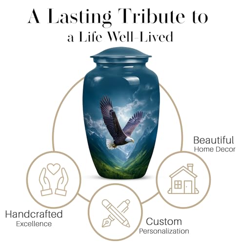 Image of Eagle Urns for Human Ashes Adult Male, Blue Cremation Urns for Human Ashes Adult Man, Burial Urn for Women & Men, Large Urn for Ash Female (10 Inch, 200 Cubic Inches)