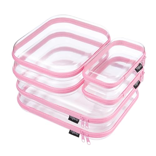 Image of YQBRAO 6 Pack Soft Pink Clear Hard Shell Zipper Case, 1.2mm Crush-Proof Makeup Bag & Skincare Organizer, Heavy Duty Travel Pouches for Toiletries, Art Supplies & Daily Carry (2L+2M+2S)