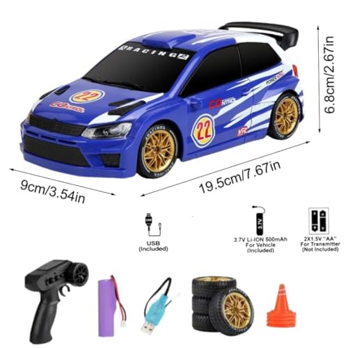 Image of Rc Drift Remote Control Car 1:24 Scale, High-Speed, 4Wd, Led Lights, Rechargeable Racing Car, Drifting Tires, 2.4Ghz, for Kids (1:24 RC Drift - Blue)