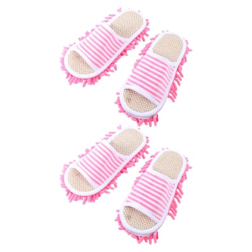 LALADEFIEE 2 Pares de Zapatillas Diseño a Rayas de Tela Cómodas y Reutilizables para Limpiar Suelos Desmontables para Oficinas y Dormitorios