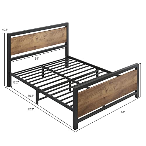 Queen Bed Frame With Headboard And Footboard, Industrial Platform Bed Queen With Heavy Duty Steel Slat Supports Mattress Foundation, Bed Frame Queen Metal Bed Frame With Storage, No Box Spring Needed #TOP1