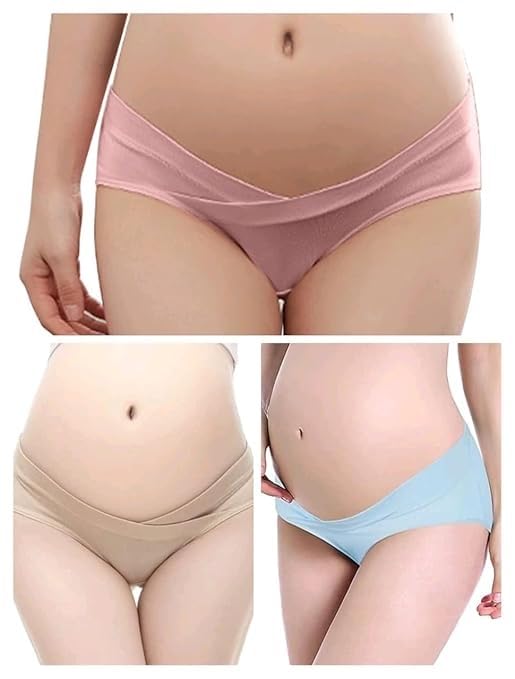Womens Maternity Panties, Pregnancy Low Waist, V Shape Comfortable, Under-Belly Maternity Panty | Soft Cotton Low-Waist Perfect Pregnancy Underwear - Pack of 3-image-10
