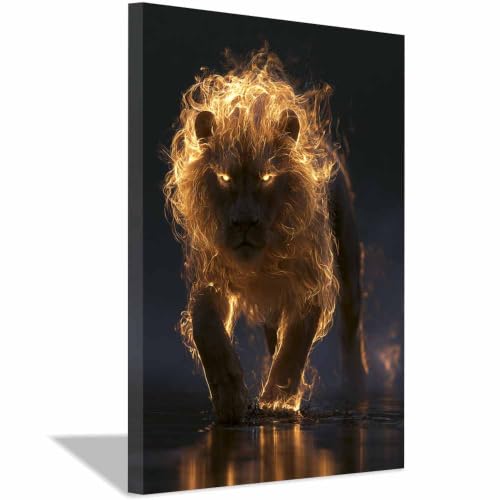 Tableau décoration appartement lion en bois pour habiller un mur vide