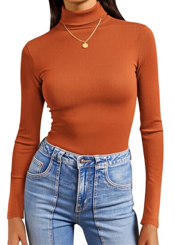 Poetsky Womens Turtleneck Long Sleeve Tops Fall Slim Fitted Shirts Ribbed Thermal Underwear Tops