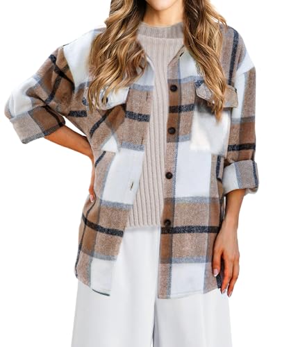 SHEJIZE Women's Casual Shacket Jacket Plaid Shirts Flannel Blouses Button-Down Shirts2