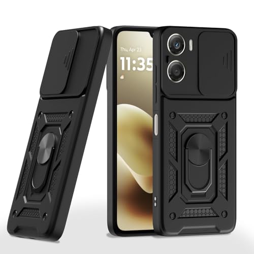Image of AIBEX Back Cover Compatible for Moto G06 Power | D10 Tough Armor Case | Sliding Camera Shield | 360 Protection | Kickstand Ring Holder | Military-Grade Bumper Case - Black