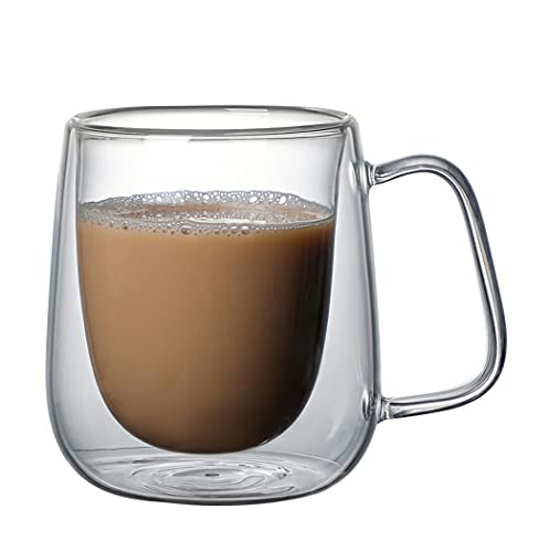 KNC Borosilicate Glass Coffee Mug with Handle,8 oz Double-wall Insulated Milk coffee Cup, Thick Expresso Coffee Cups For Americano, Latte, Espresso, Cappuccinos Beverage and Tea, Clear