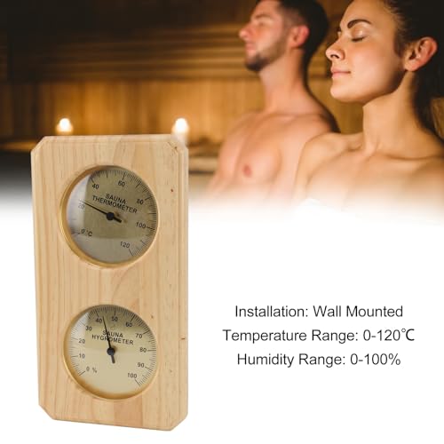 HERCHR Sauna Thermometer, 2 in 1 Sauna Fahrenheit Thermometer Sauna Accessories Wooden Thermometer and Hygrometer for Hotel or Sauna Room