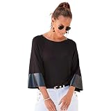 LASCANA Women's Dolman Sleeve Leather Trim Top - Stylish, Comfortable, and Elegant Design, Black, 12/14