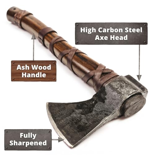 Image of Throwing Axe Set (2) - Norse Tradesman 14 inch Viking Throwing Axe Set - Two Fully Sharpened Norse Hand-Axes - Carbon Steel Axe Heads with Premium Leather Cross-Stitch