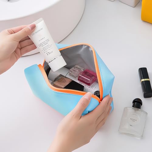 Image of Cortina Pouch for Travel Makeup Bag, Makeup Organizer Bag, Cosmetic Bag Makeup Bag for Women, Toiletry Bag for Travel Tools 16.5x7x11.5cm, Small, Light Blue | Compact travel makeup and toiletry organizer, 16.5x7x11.5cm, small size in light blue for women