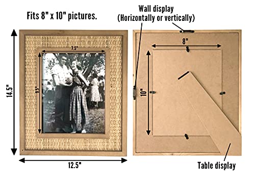 Fairwood Way Rattan And Wood Picture Frame - Coastal Or Boho Photo Frame For 8"X10" Photos - Tabletop Stand And Wall Mount #TOP1