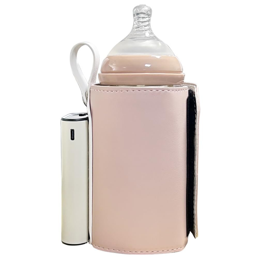 Scaldabiberon Portatile, Scaldabiberon Ricaricabile USB con Regolazione della Temperatura a 21 Livelli, Scaldabiberon con Display Digitale della Temperatura per Latte Materno o Formula Pink