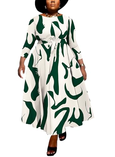 Image of Hostoyo Women Plus Size Formal A Line Maxi Dress Self Tie Waist with Pockets Elegant Round Neck Swing Long Dresses