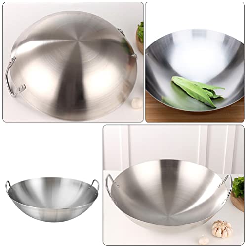 image for STOBOK Pots Wok Pan 28cm Double Handle Wok Stainless Steel Wok Fry Pan