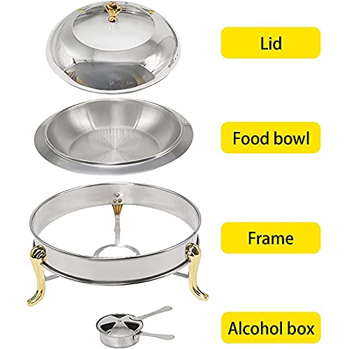 Scaldavivande Rotondo in Acciaio Inox con Coperchio e Contenitore per combustibile per Catering Buffet Cucina Feste Sala da Pranzo,Oro-20cm