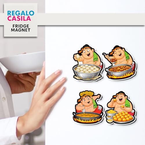 Image of Regalo Casila Indian Street Food Fridge Magnet 4 Pc Set Tourism Souvenir Wooden Travel Magnet Sweets Cartoon Chef Refrigerator Magnet Decorative Collectible Gift Kitchen Decor